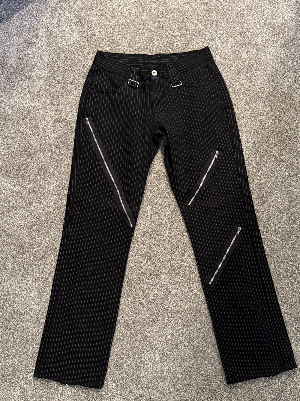 Vintage Goth Black Pinstripe Zipper Pants